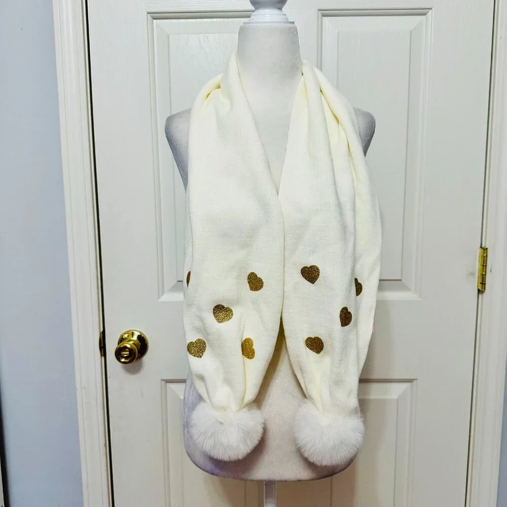 JUICY COUTURE KIDS 3-PIECE KNIT METALLIC HEARTS SCARF BEANIE AND GLOVES GIFT SET